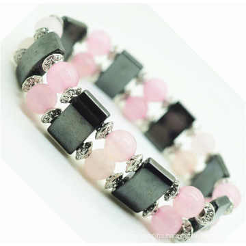 Rose quartz 8MM Round Beads Stretch Gemstone space Bracelet with alloy and hematite